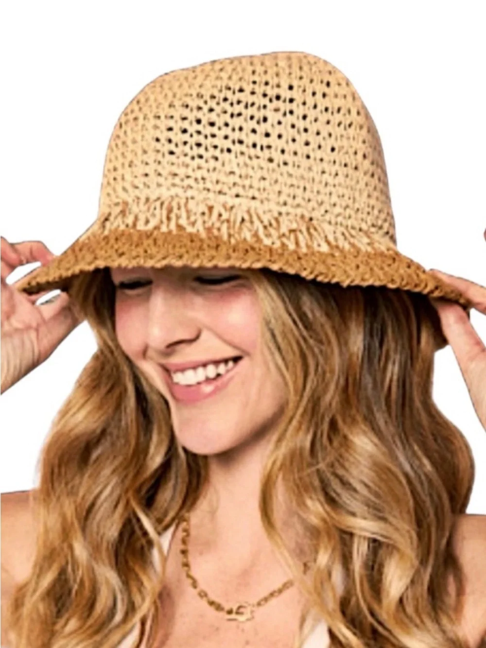 Eugenia Kim Two-Tone Woven Straw Bucket Hat in Natural and Tan NWT
